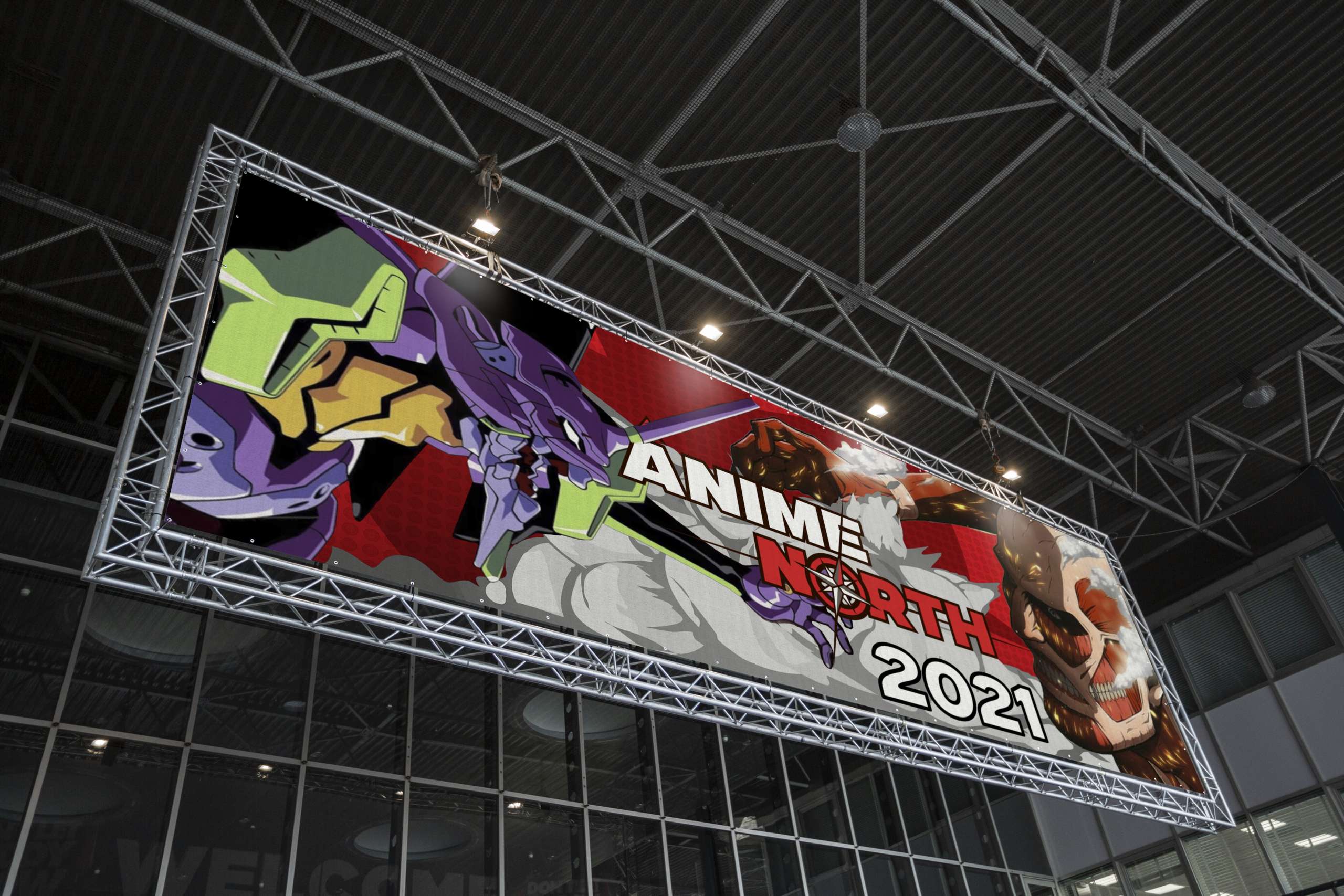 Large-format poster designed for display on the day of the Anime North event, combining a prominent visual illustration with essential event information.
Created using Adobe Illustrator and Photoshop, with emphasis on readability at distance, strong visual hierarchy, and print-ready layout suitable for large-scale output.