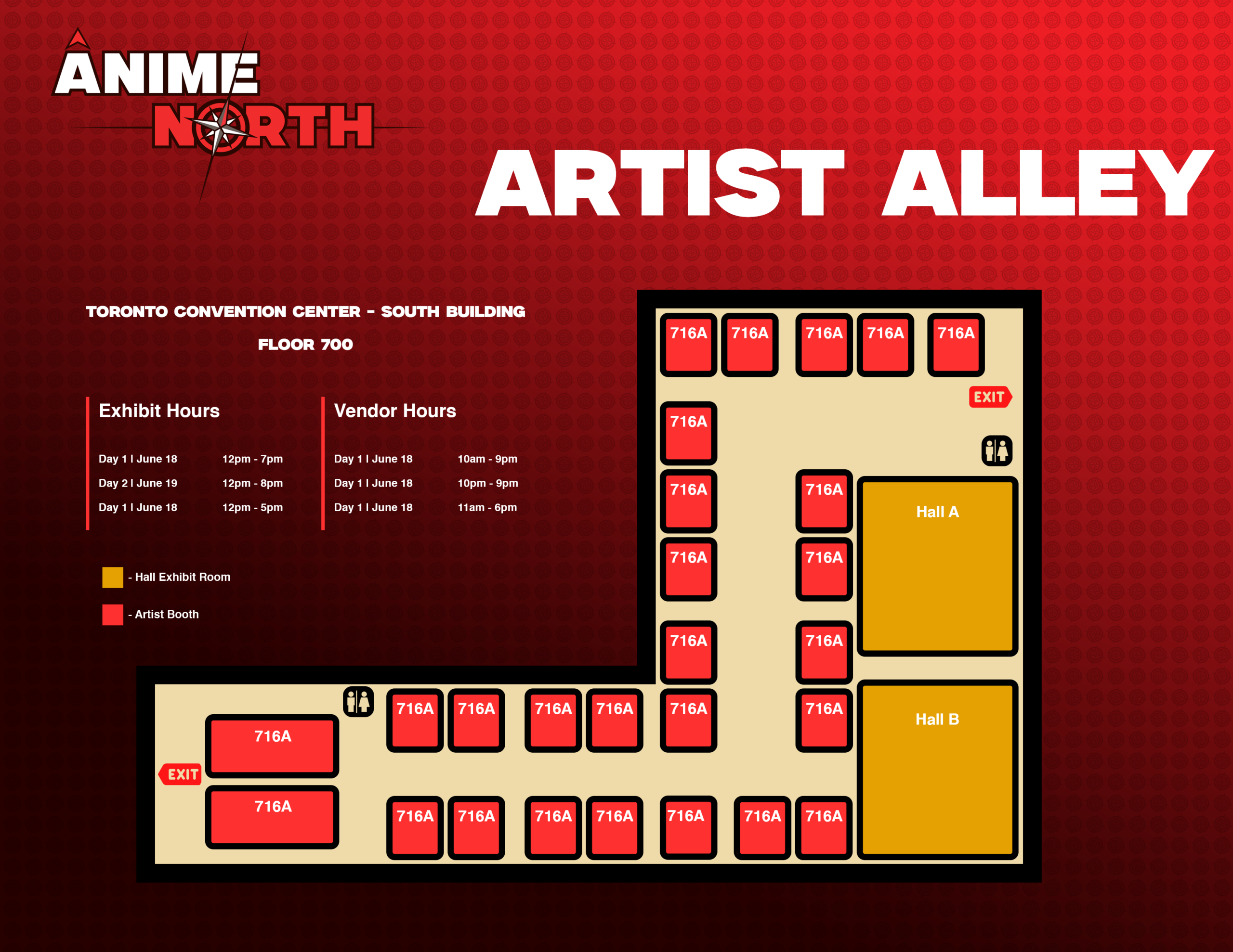 Event map designed to help attendees navigate Anime North venues and key locations.
Created using Adobe Illustrator and InDesign, with clear labeling, logical zoning, and structured layout to ensure ease of use in both print and digital formats.