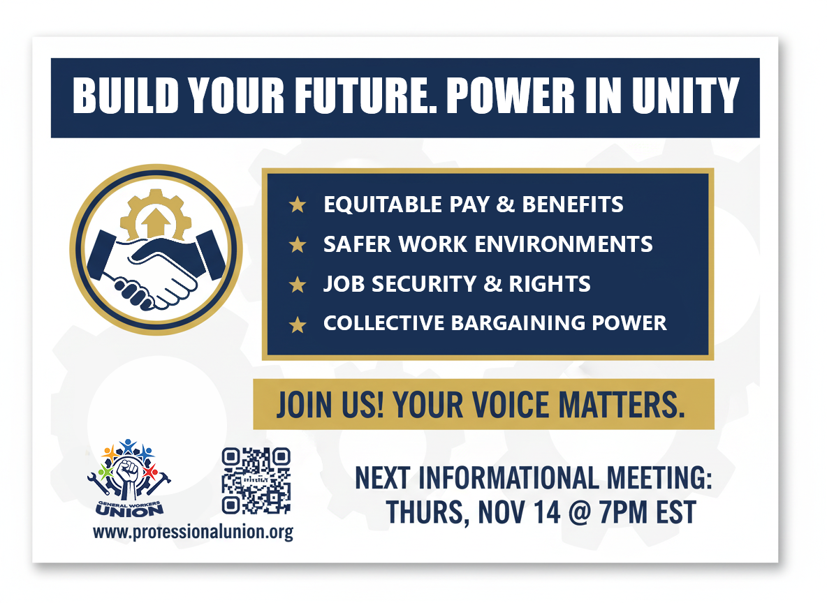 Print mailer created for a union campaign, highlighting equitable pay, safer work environments, job security, and member voice through clear messaging and structured visual hierarchy. Designed in Adobe Illustrator and Photoshop with print-ready standards for real-world distribution.