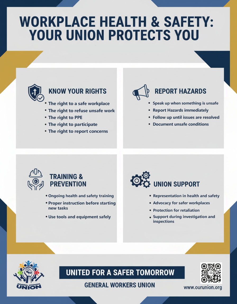 Print poster created for a union health and safety initiative, prioritizing legibility, hierarchy, and straightforward messaging for member-facing environments. Designed using Adobe Illustrator and Photoshop with real-world print considerations to support consistent use across offices, job sites, and communal areas.