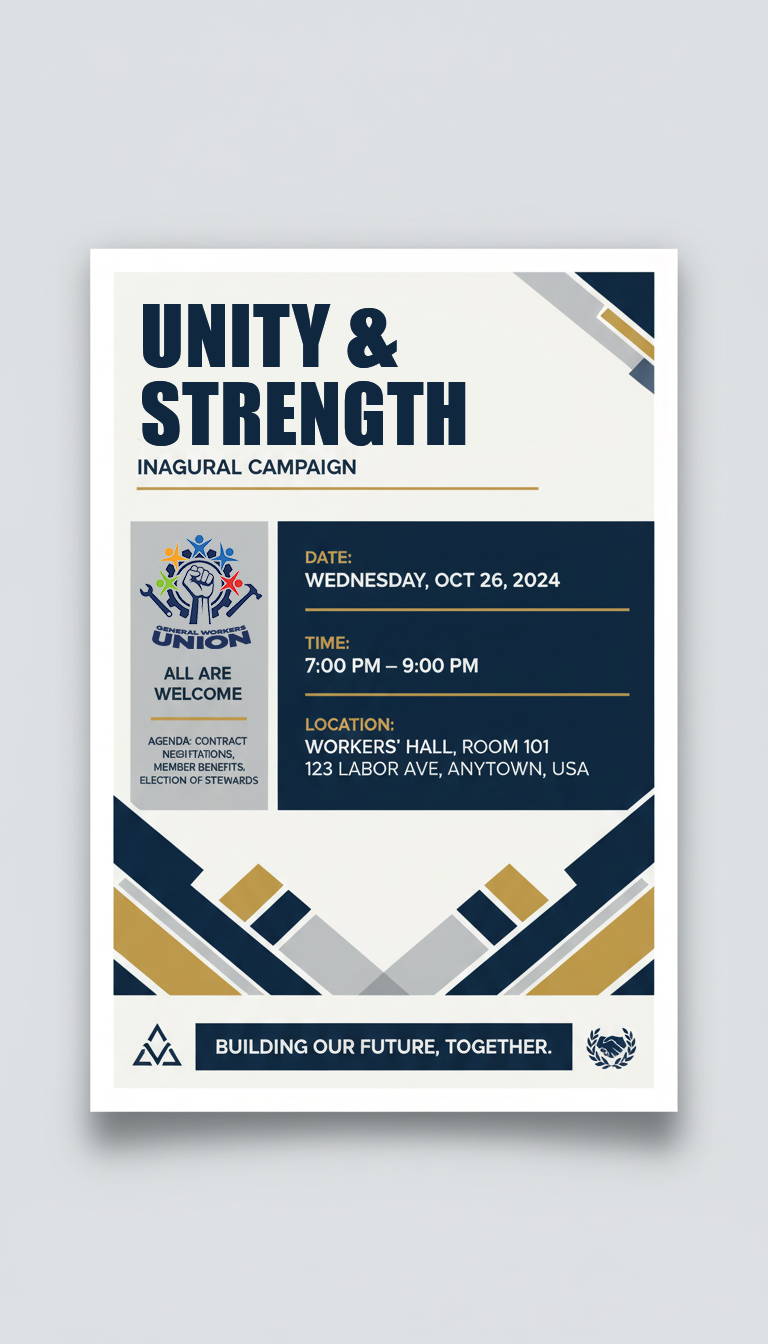 Poster created for a union’s inaugural campaign, focused on introducing the campaign, establishing visual identity, and delivering clear, member-facing messaging. The design emphasizes strong visual hierarchy, clarity, and approachability to support awareness across union offices and shared spaces. Built in Adobe Illustrator and Photoshop with standard print considerations to ensure suitability for real-world union use.