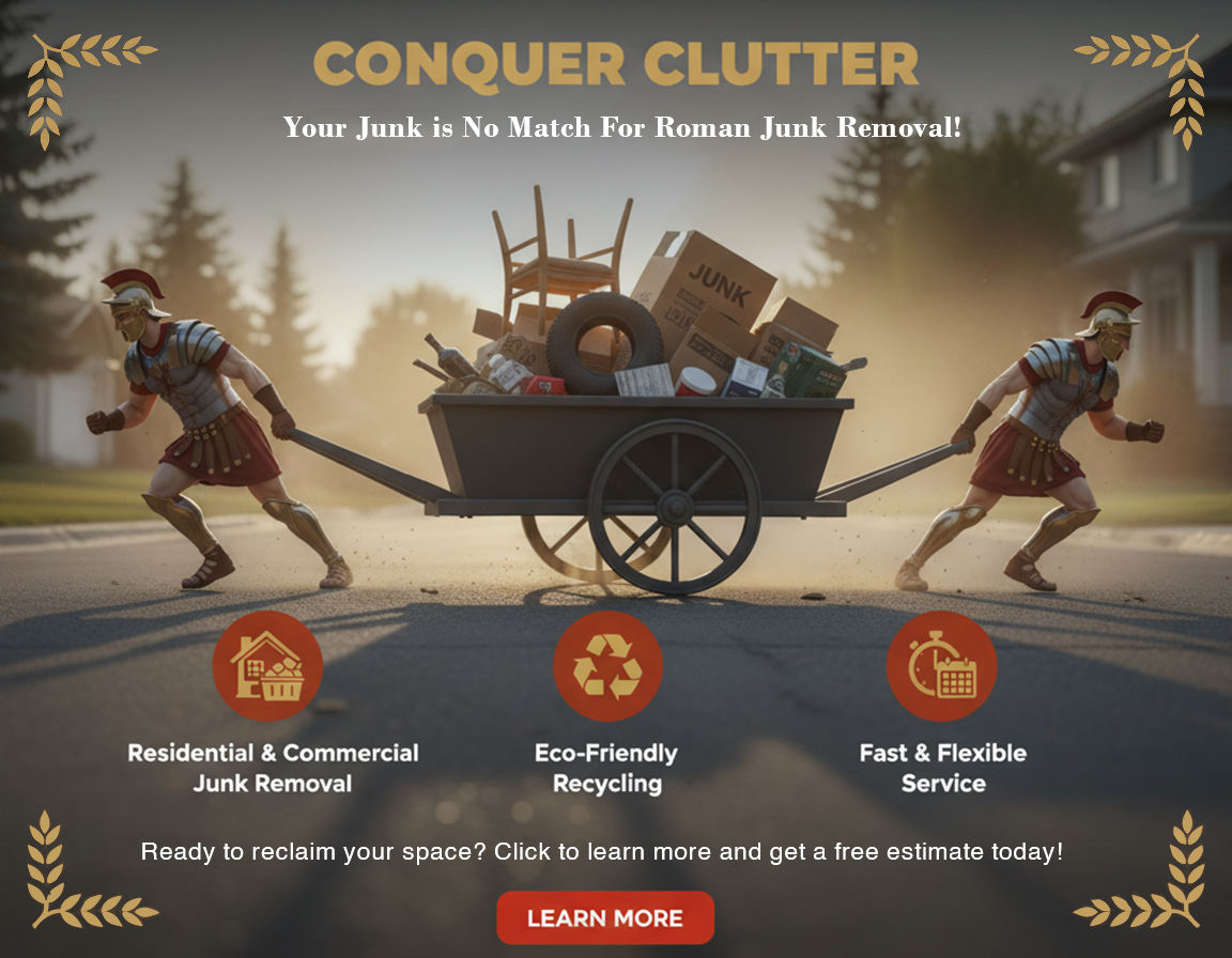 Social media graphic designed to promote Roman Junk Removal services while maintaining consistent brand identity. Created using Adobe Illustrator and Photoshop with layout and sizing optimized for social platforms.