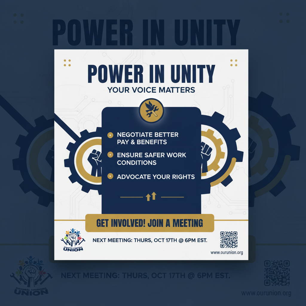 Social media graphic created for a union campaign, emphasizing collective strength through clear messaging and strong visual hierarchy. Designed in Adobe Illustrator and Photoshop for effective digital use.