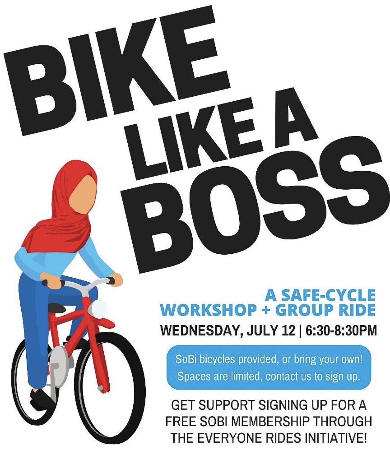 Promotional graphic designed for Ngen Youth Center’s “Bike Like a Boss” event, featuring a bicycle safety workshop and group ride. Created in Adobe Illustrator with a focus on clear messaging, engaging layout, and youth-centered visuals to encourage participation and community involvement.